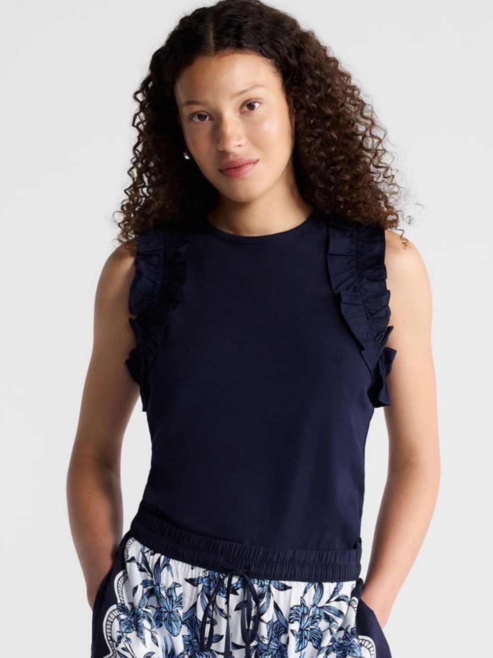 Ruffle trim mixy tank top